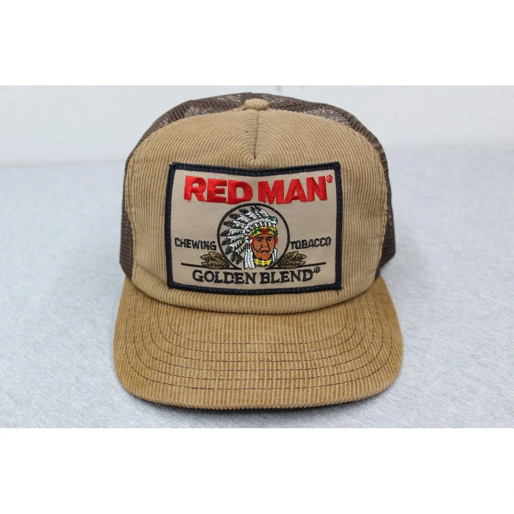 Red Man Hat Mens OSFM Brown Golden Blend Trucker Corduroy Mesh Snapback USA Made